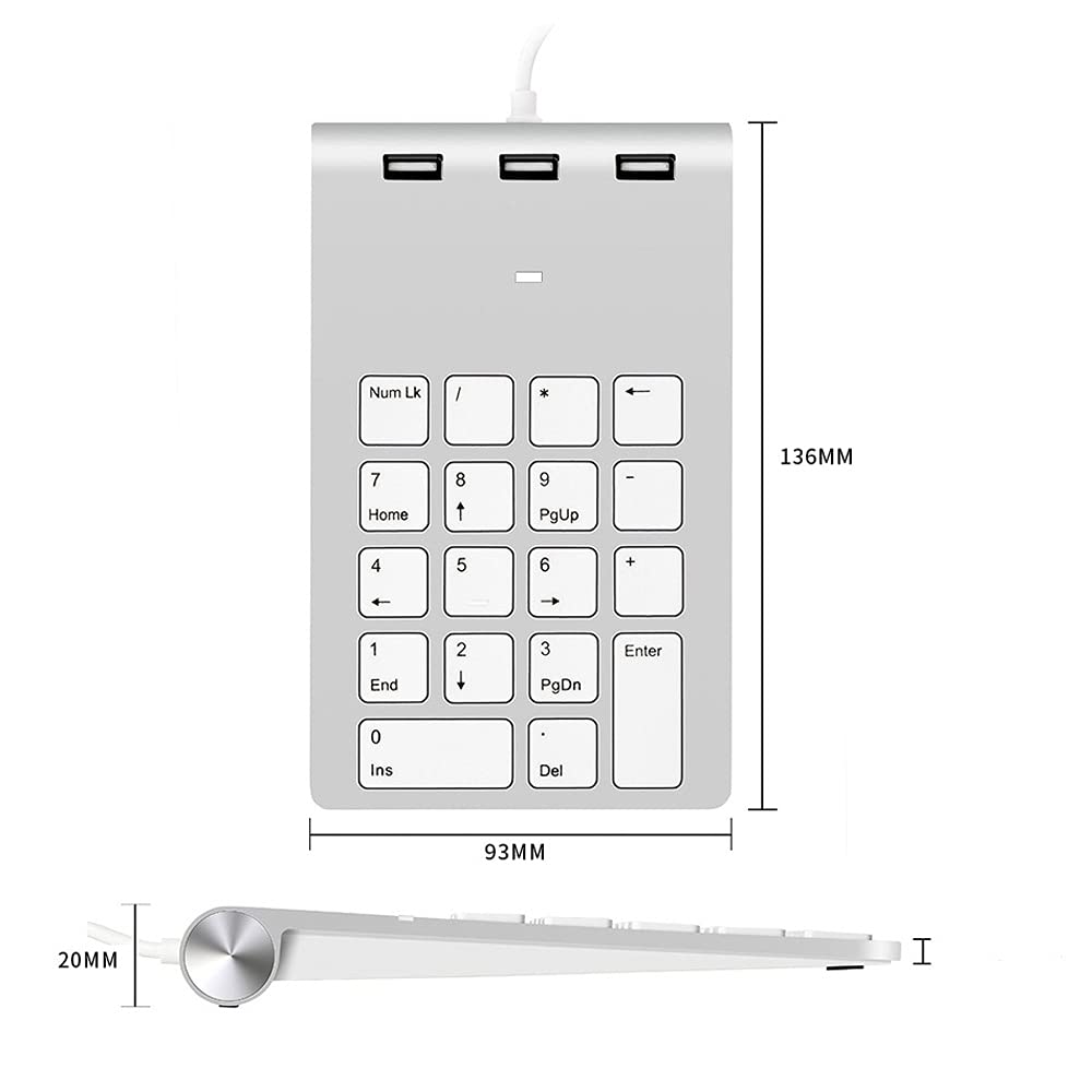 Mini Tastiera Numerica Tastiera 18 Tastierino Numerico Tastierino Numerico Tastierino Numerico con 3 Porte Hub USB per PC Desktop Portatile