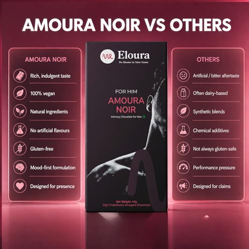 Image of ELOURA Amoura Noir Mood Uplifting Chocolate for Men - 4 Bars, 20g Each | 45% Dark Chocolate & 9 Natural Botanical Blend | Vegan Dairy Free | Mood Enhancing Chocolate | Chocolates Box for Gift