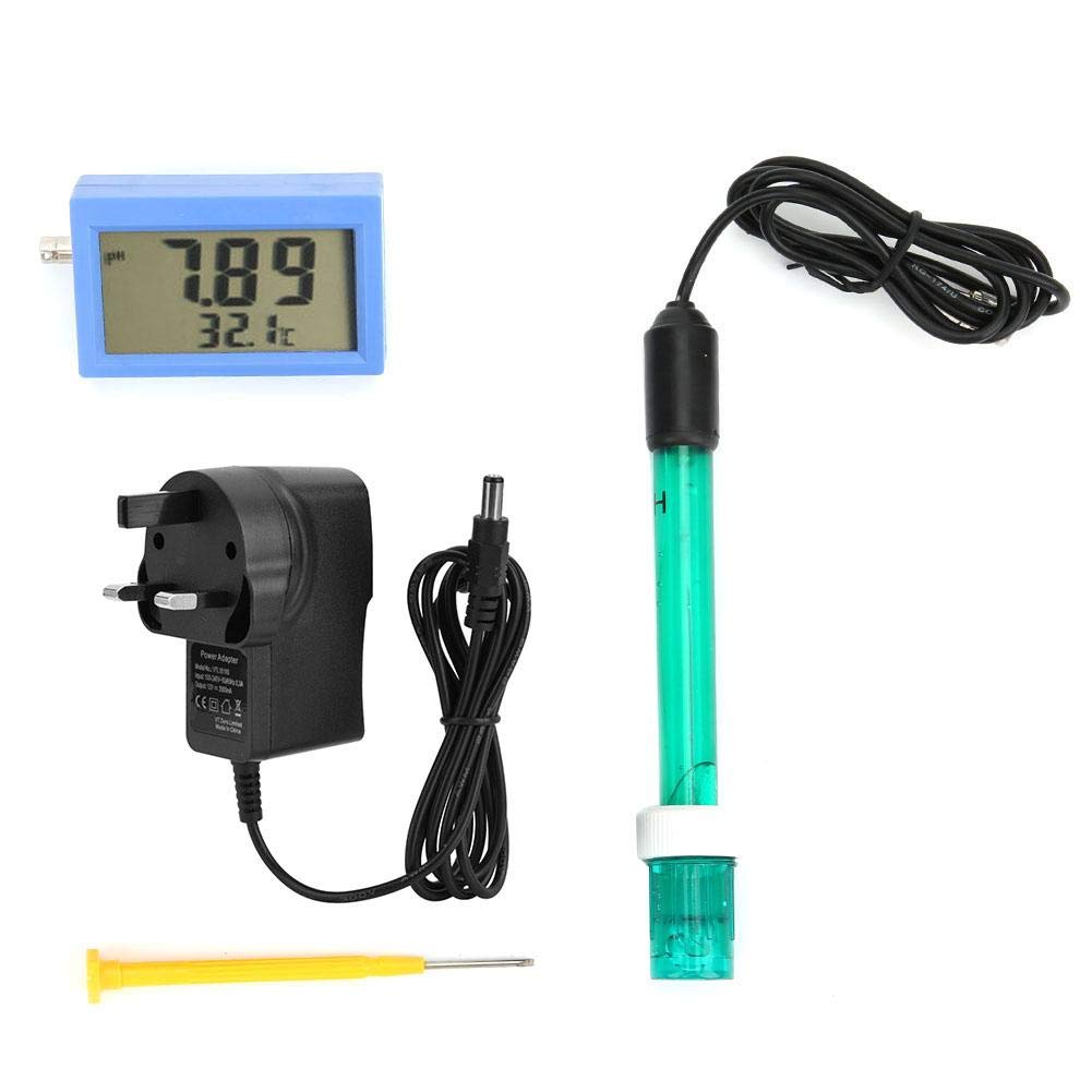 PH Temperature Tester, Mini On-Line 0.00-14.00 PH 0-55 °C Temperature Monitor Water Quality Tester with Probe Adapter for Swimming Pool Aquaculture(UK Plug-Blue)-picture-42
