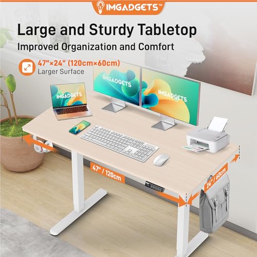 IMGadgets Electric Standing Desk, 47x24 Inches Height Adjustable, 2026 6th Gen Quiet Motor Ergonomic Sit Stand Desk, Computer Desk for Home Office, Height Memory Buttons, Display,  image 1