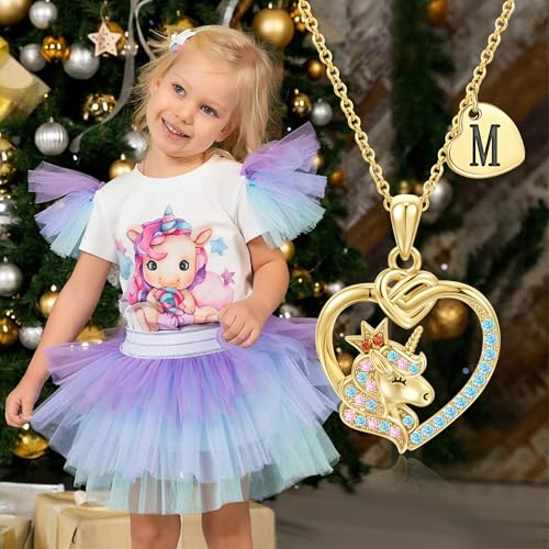 Unicorn Initial Necklaces for Girls Kids Women - 18K Really Gold Filled Unicorn Initial Letter Necklace Teen Girls Gifts Trendy Stuff Heart Letter Necklace for Women Girl Kids Gifts4
