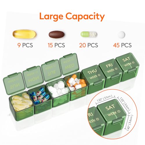 Image of Lifewit Monthly Pill Organizer Once a Day, 28 Day Pill Box, Green, 28 Grids