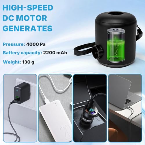 Pompe à air électrique rechargeable 4000 Pa pour matelas et camping noir - 3