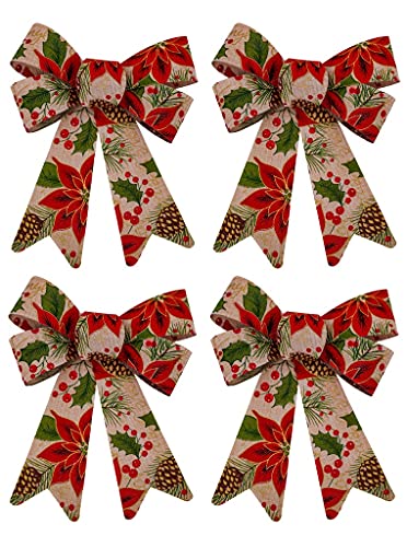Kit Laço Grande Decorado Natal Bico de Papagaio e Pinhas 20cm 4 Peças - Magizi