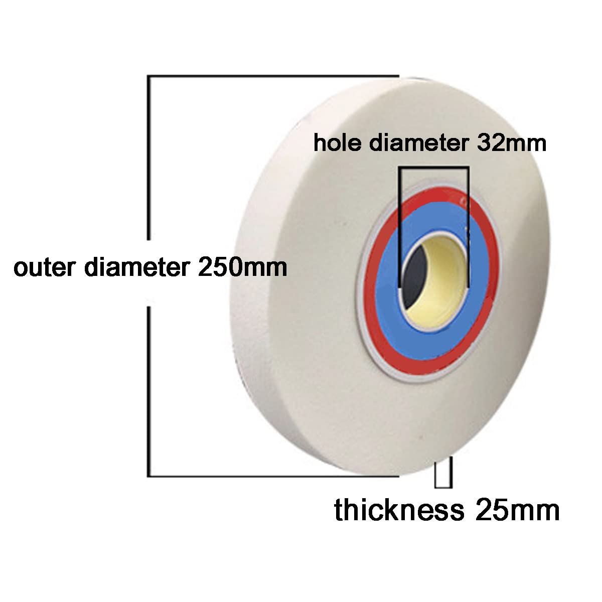 Meule pour Touret Corindon Blanc Meule,Diamètre Extérieur 250mm Diamètre du Trou 32mm Épais 25mm,60 Grit