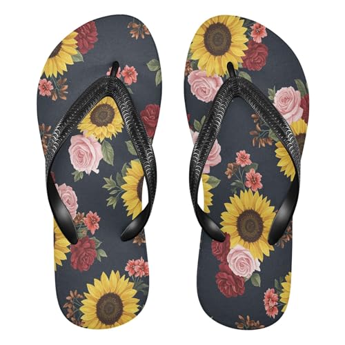 Burbuja Sunflowers Roses Flip Flops for Women Men, Soft Thong Sandals Rubber Slippers for Pool Beach Essentials