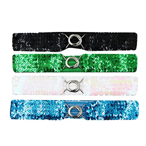 AIBEARTY 4 Pack Women Girls Sparkly Glitter Sequin Stretchy Elastic Waist Belt Wide Dress Belt Corset Cinch Belt