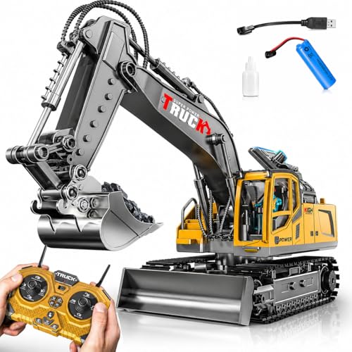 Image of Magicwand 1:24 Scale Die-Cast Multi-Channel Excavator Bulldozer Crane with Working Lights & Smoke【Pack of 1】