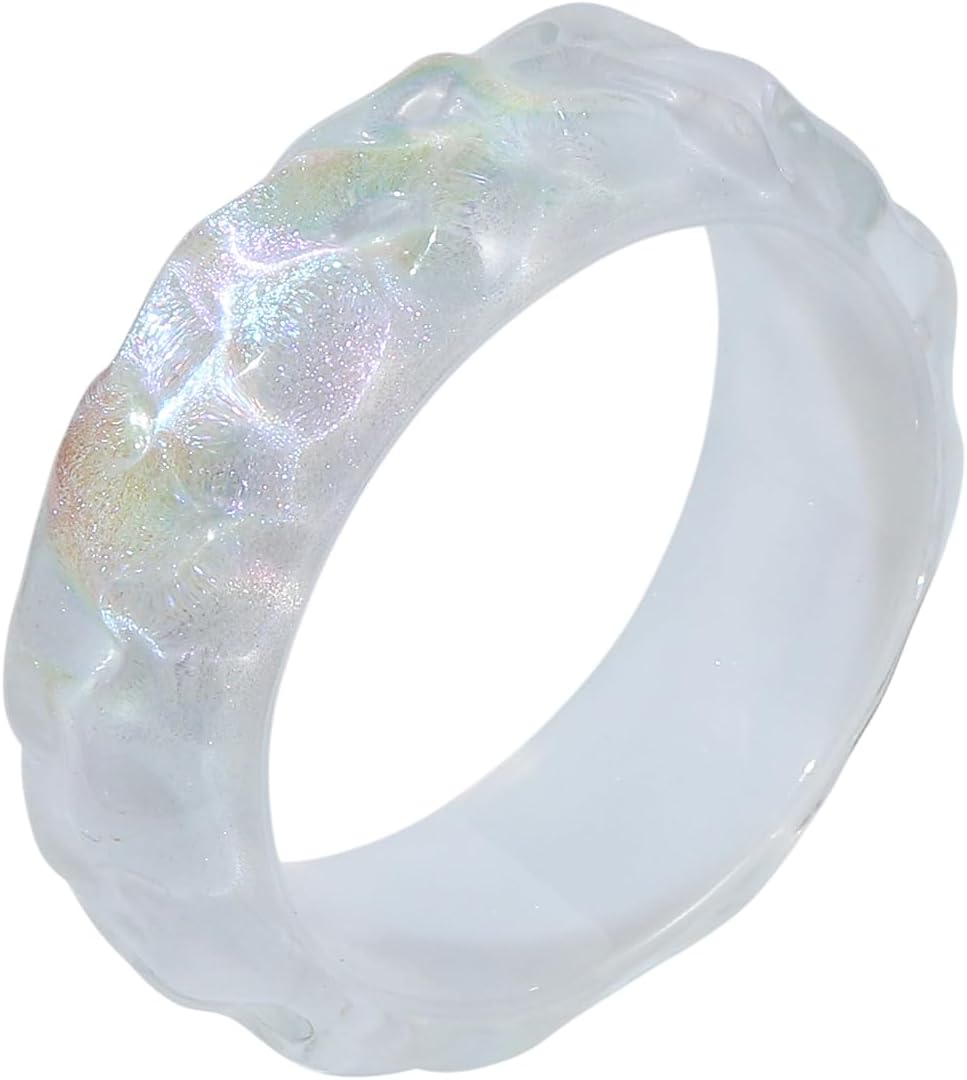 Boho Colorful Chunky Sparkling Acrylic Resin Bangle Bracelet for Women Transparent Wristbands Wide Irregular Geometric Cuff Bangle Bracelet Statement Bracelets for Holiday