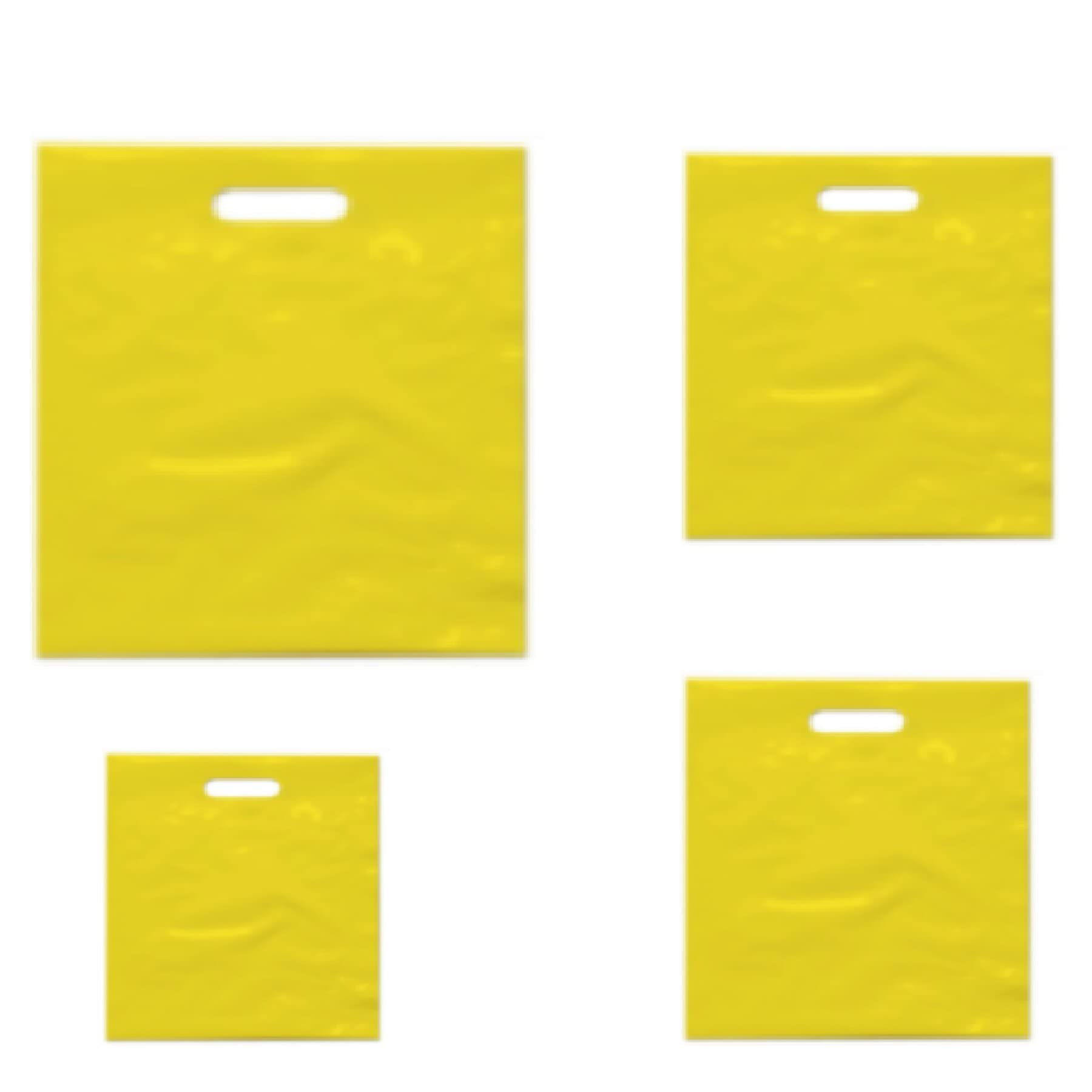 100x HEAVY DUTY STRONG COLOREDFULL PLASTIC CARRIER PATCH HANDLE BAGS, PARTY, BOUTIQUE GIFT BAGS, (Yellow, Small 10'' x 12'') — image 1
