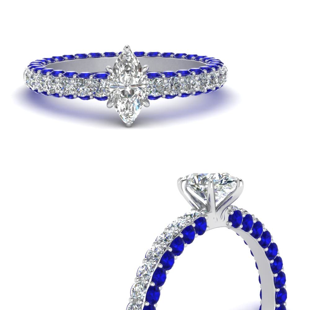 55Carat Elige tu Piedra Preciosa Anillo de Compromiso de la eternidad Plata esterlina marquesa Forma Anillos de Compromiso con Piedras Laterales Joyería de Moda Talla 47 A 70