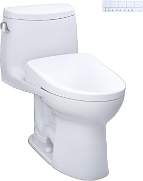 TOTO WASHLET+ UltraMax II One-Piece Elongated 1.28 GPF Toilet with Auto Flush WASHLET+ S7 Contemporary Bidet Seat, Cotton White - MW6044726CEFGA#01