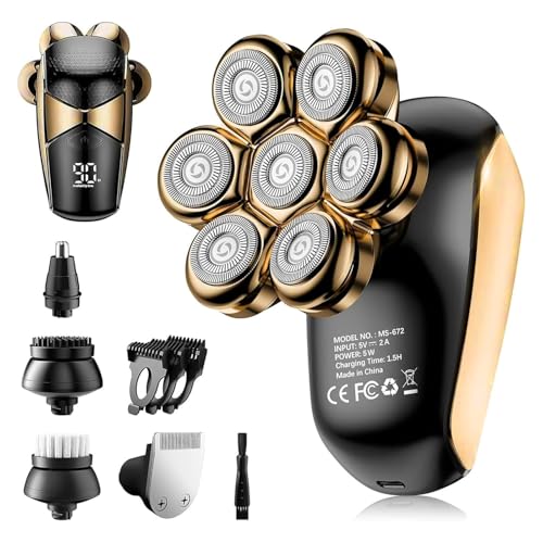 SHPAVVER Head Shavers for Bald Men: 5-in-1 Upgraded Electric Razor - IPX7 Waterproof Shaving Grooming Kit for Balder - Turbo Speed & Precision Blades (Gold Black)