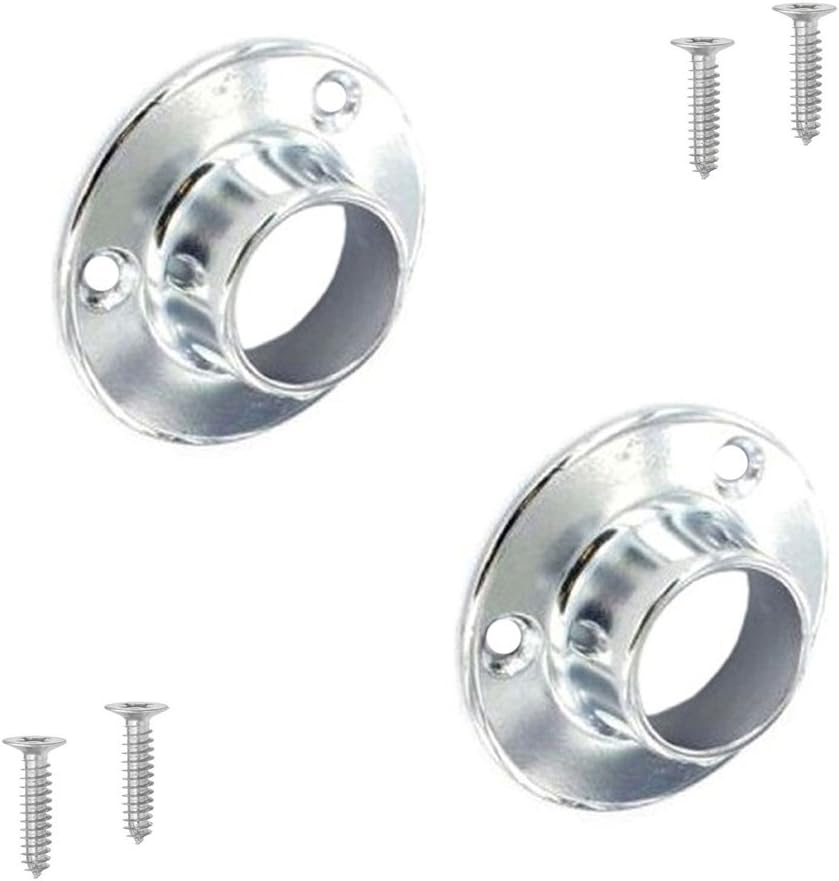 2 x Wardrobe Rail 25mm Round Tube End Sockets in Polished Chrome