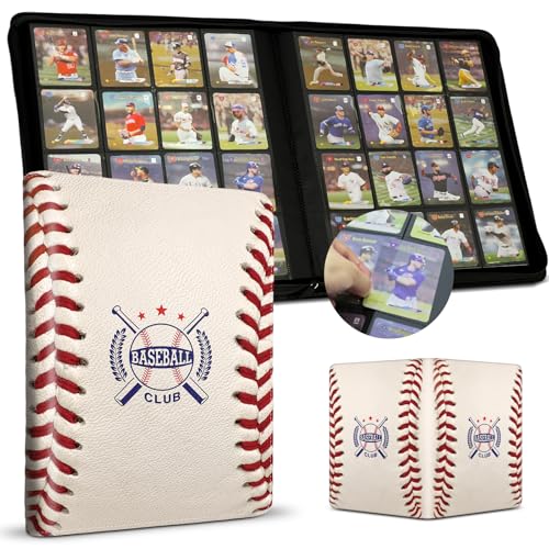 Baseball Card Binder 16 Pocket, Premium 1000+ Cards PU Cover Trading Sports Card Binder Side Loading Card Holder Collection Album Folders