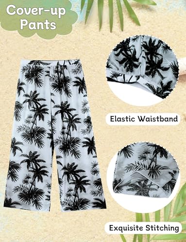 Happy Cherry Girl's 4PCS Swimsuits Tropical Print Halter Bikini Set Bathing Suits with Kimono and Cover Up Pant Boho Swimwear4