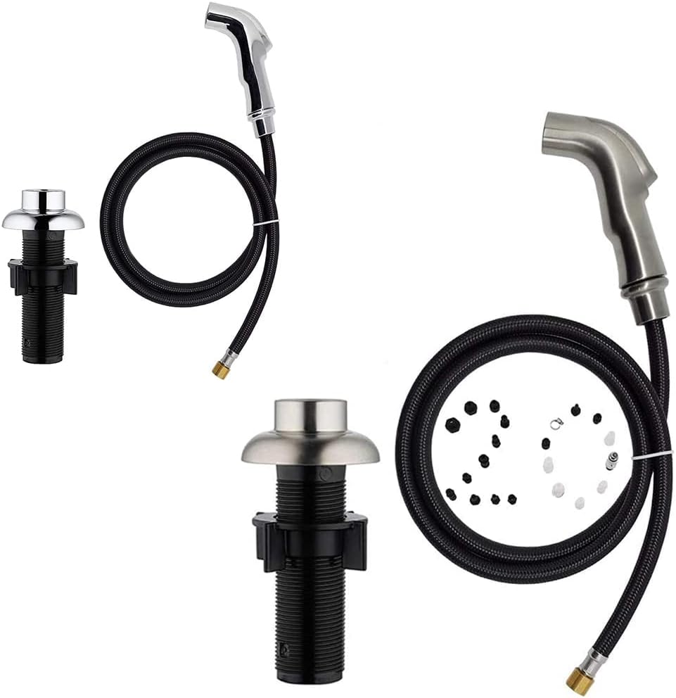 Brushed Nickel + Chrome Kitchen Sink Sprayer Replacement, Kitchen Side Sprayer, 17 ADAPTERS Available