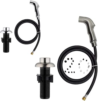 Brushed Nickel + Chrome Kitchen Sink Sprayer Replacement, Kitchen Side Sprayer, 17 ADAPTERS Available