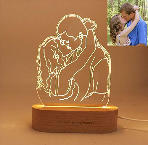 Shiny Alice Personalized Custom Photo 3D Lamp Photo Engraving Custom Text Best Gifts Wedding Anniversary Christmas Birthday Gifts (Wood F) #TOP3