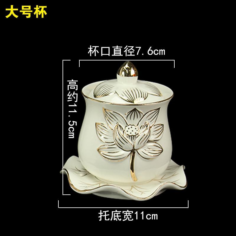 Mascot Desktop Decoration Buddhist Utensils Religious Pray Sacrificial Supplies 佛具用品陶瓷描金莲花杯供水杯净水杯观音供水三连杯佛前圣水杯 1Pcs(汉白玉招财杯（哑光）)