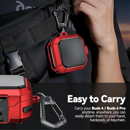 Image of Oboe Tough Case 'Compatible with' Samsung Galaxy Buds 4 & 4 Pro Case with Secure Lock Clip & Keyring (Red) [Buds & ChargingCase NOT Included]