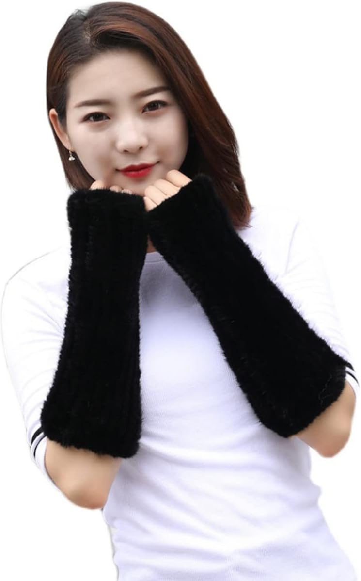 Women Mittens Gloves Real Mink Hair Hand Arm Warmer Fingerless Elastic Winter Knit Outdoor Warm