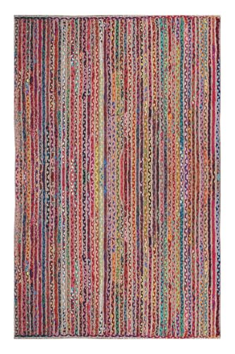 Image of Handwoven Natural Jute Braided Carpet Mats | Reversible Floor Covering Carpets Rug Mat | Anti Slip Backing Heavy Carpet Runner for Living Room Bedroom Carpet Jute- chindi (4x6 feet)