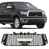 AutoVigor Front Grille Compatible with Toyota TUNDRA 2010 2011 2012 2013,Mesh Replacement ABS Front Grille with 4 Amber LED Lights,Matte Black