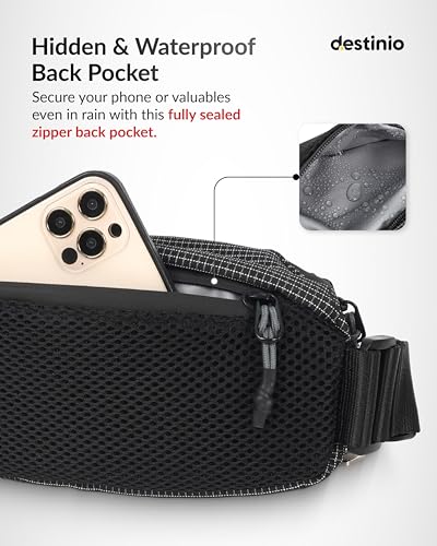 Image of Destinio Waist Bag for Men & Women, Travel Waist Pouch & Fanny Pack with Waterproof Zippers, Back Pocket, Anti-Theft Design, Key Holder, Adjustable Crossbody Strap (Grey Zipper)