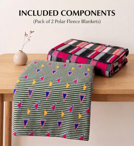 Image of VAS COLLECTIONS 220 GSM Ultra Soft Flannel Blanket Set of 2 for Single Bed, Premium Fleece Winter Blanket, Skin Friendly, Breathable, Durable, Easy Care, 60 x 90 Inches - Sage & Hot Pink