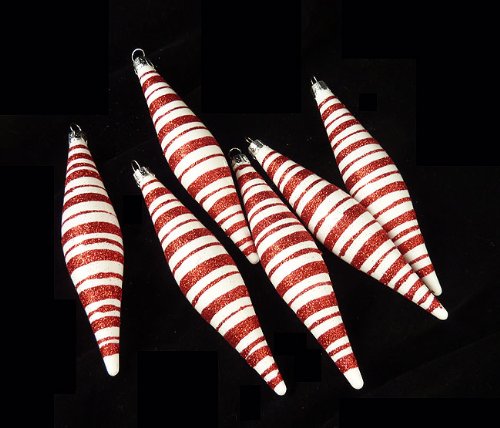 6ct Peppermint Twist Candy Cane Shatterproof Icicle Christmas Ornaments 6"