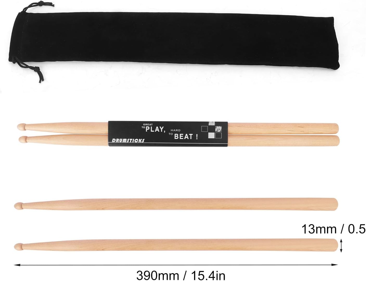 12 Pair 7A Maple Wood Drumsticks with Bag, 7A Drum Sticks for Musical Instruments, Percussion Accessories, Rock Band Instruments, and Snare Drums for Beginners, Drummer