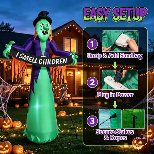 Image of 8FT Halloween Inflatable Witch Decorations for Outdoor Yard with LED Lights