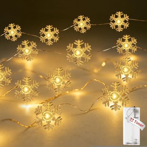 btfarm Lichterkette Schneeflocken mit Timer, 2M 20 LED Lichterketten...