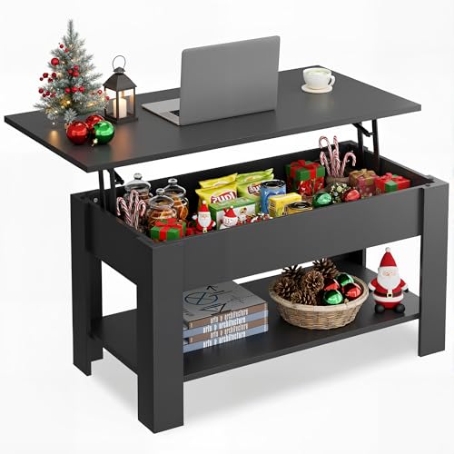 WLIVE Coffee Table, 39″ Lift Top Coffee Table with Hidden Compartment, Storage Shelf and Lifting Top for Home Living Room, Office and Reception Room, Black