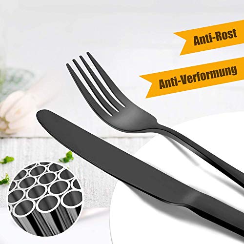 Black Silverware Set, Elegant Life 20-Piece Stainless Steel Flatware Cutlery Set, Knife Fork Spoon Flatware, Mirror Finish, Smooth Edge, Service for 4, Mirror Polished (Black)