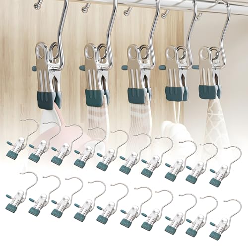 FHBHJNATC 20 Pezzi Grucce Pantaloni, Grucce con Pinze, Ganci con Pinza da Appendere, Clip Metallica Antiscivolo Multifunzionale, Adatta per il Bloccaggio di Vestiti, Calze, Pantaloni, Scarpe (Verde)