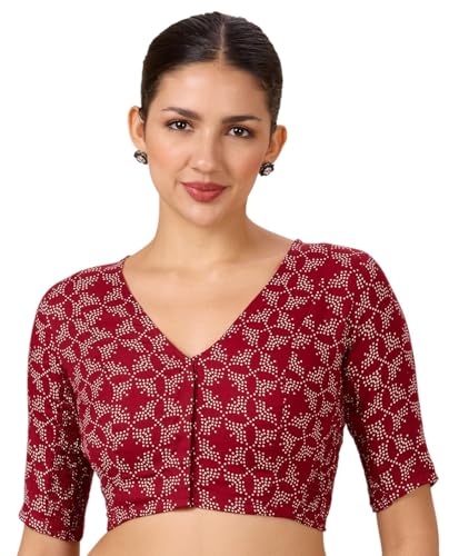 Image of Studio Shringaar Women Cotton Half Sleeve Printed Stretchable(Smocked)Readymade Saree Blouse