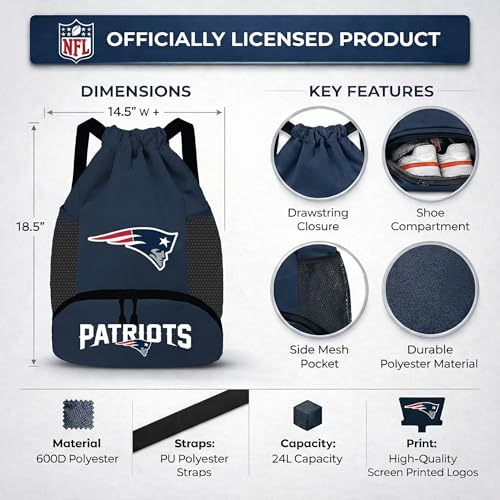Image of NFL New England Patriots Cinch Bag - Standard Logo Drawstring Backpack