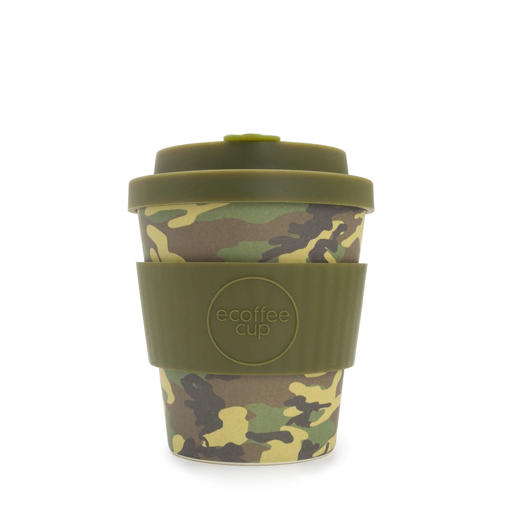 Ecoffee CupMike & Eric with Green Silicone 8oz, Reusable and Eco Friendly Takeaway Coffee Cup