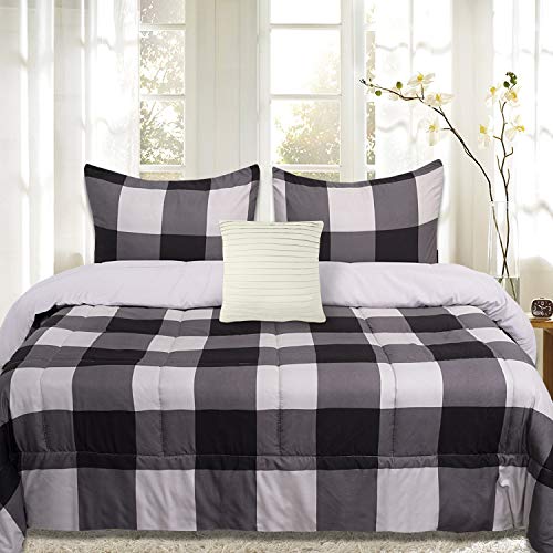 Sweet Home Collection Comforter Set 4 Piece Buffalo Check Plaid Design Soft and Luxurious All Season Down Alternative Reversible Bedding-2 Shams & Throw Pillow, King, Black/Light Gray Sweet Home Collection Comforter Set 4 Piece Buffalo Check Plaid Design Soft and Luxurious All Season Down Alternative Reversible Bedding-2 Shams & Throw Pillow, King, Black/Light Gray