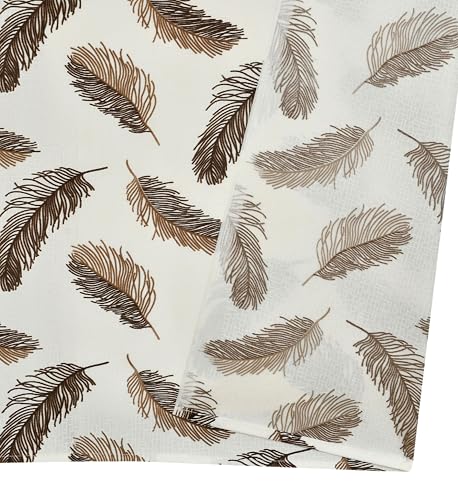 Image of Yarnis Feather Printed Light-Filtering Curtains 8 Feet Long for Door Living Room, Brown, Parda, 1 Piece