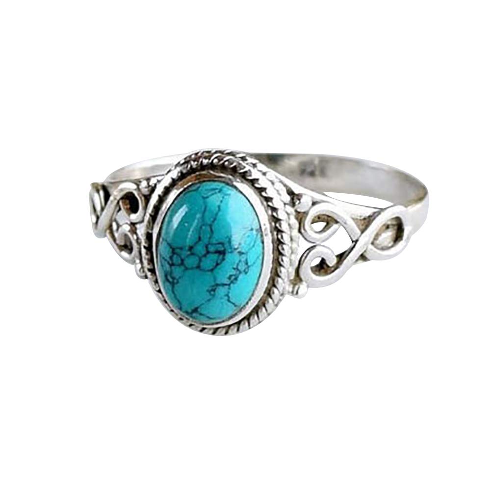 SEniutarmEngagement Love Rings Wedding Bands Antique Turquoise Natural Gemstone Bride Wedding Engagement Vintage Ring Gift for Women/Girl Finger Rings DIY Jewelry Gifts