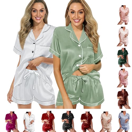 2 Pack: Silk Pajamas XS-2XL Womens Satin Pajama Set Bride Soft Pj Lounge Sets Pjs Shorts Set Short Sleepwear
