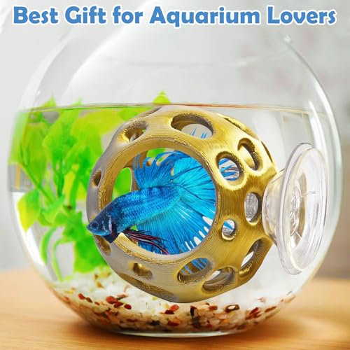 Image of Fhiny Betta Tunnel, Aquarium Betta Fish Hideout with Suction Cup Fish Tank Tunnel Shrimp Cave Aquarium Decor Fish Tank Accessories for Small Fish Shrimp Betta Guppy Hiding Resting (Gold)