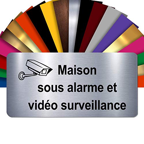 Plaque Maison Sous Alarme Et Vidéosurveillance Autocollante – Plaque De Maison PVC Adhésive 10 x 5 cm – 21 Couleurs Disponibles (Gris Alu Brillant)