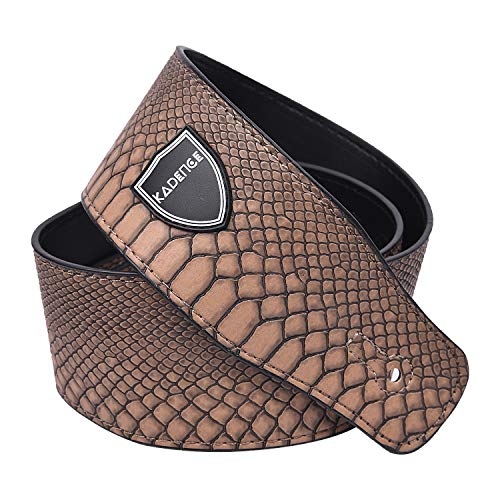 Image of Kadence STP-S568-B Jamming Series Guitar Strap with Faux Snakeskin Texture | 36-60 Inch Length with 1.2mm Synthetic Leather & Reinforced Ends | For Acoustic, Electric & Bass Guitars | Mustard Brown