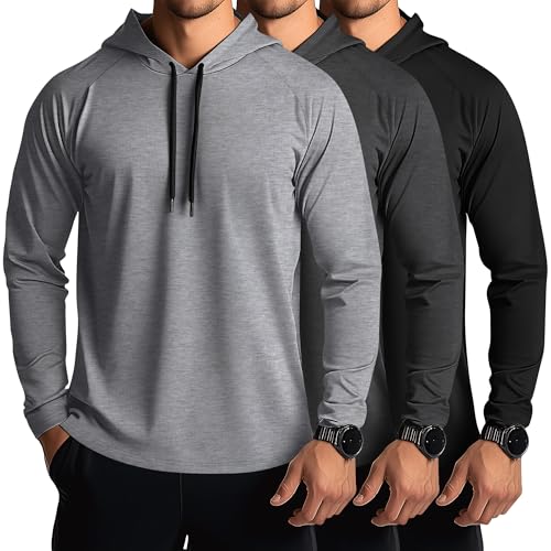 Ficerd 3 Pack Hoodies for Men Big and Tall, Lightweight Long Sleeve Workout Gym Running Fishing Pullover Hooded Sweatshirts