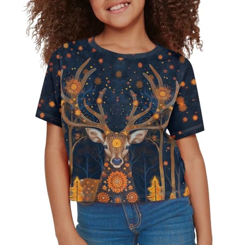 Image of Girls Crop Tops Cute Short Sleeve Shirts Fashion Tees for Kids Casual Crewneck Blouses Size 8-16 Years