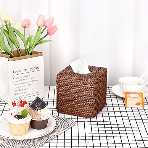 Sumnacon Rattan Square Tissue Box Cover - Nautical Wicker Cube Tissue Box Holder, Decorative Woven Tissue Box For Bathroom Vanity Toilet Tank Dresser Night Stand Table Countertop Office, Brown #TOP4